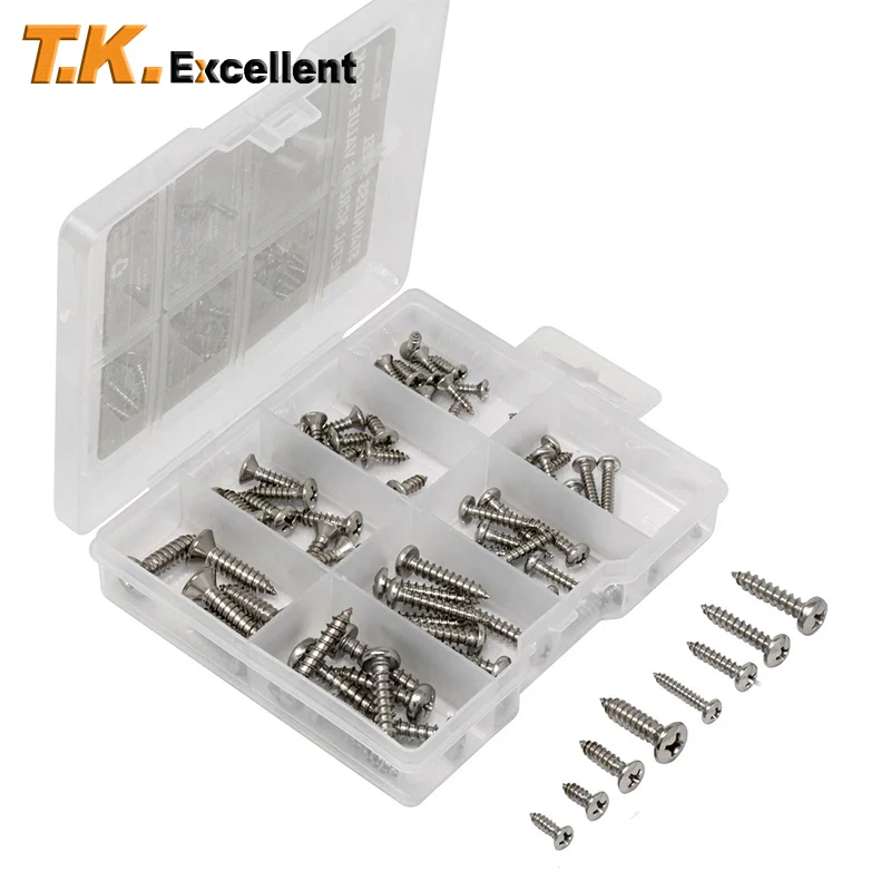 Parafuso Inox Kit Parafusos Parafusos para Madeira 304 de Oval e Pan Cabeça Parafusos de Madeira Folha de Metal Parafusos Kit 79 Peças Auto Rosqueamento Parafusos de Madeira Aço Inoxidável