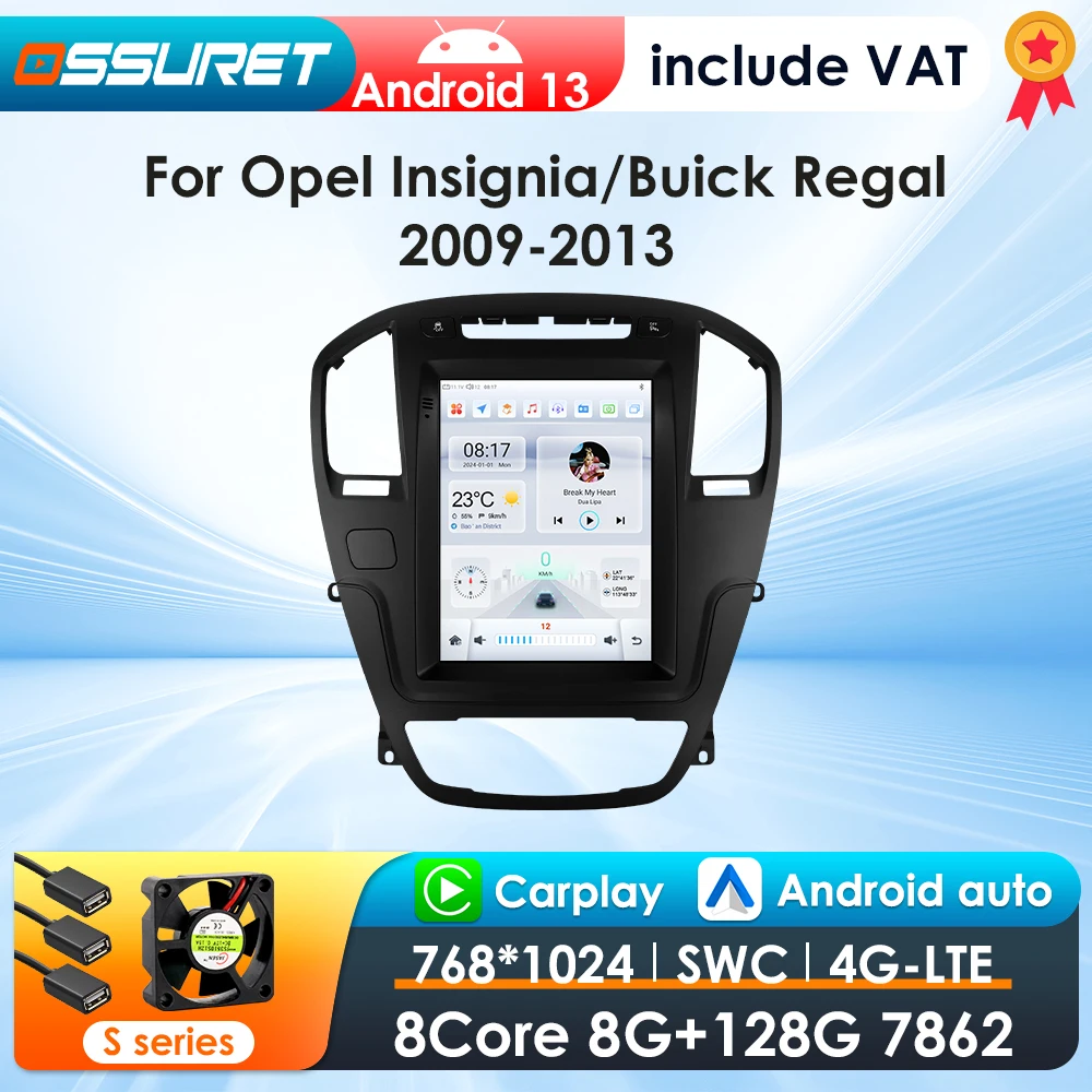 9,7 Zoll 2 DIN Android 13 Auto-Multimedia-Stereo für Opel Insignia Buick Regal 2009–2013 Autoradio Vertikaler Bildschirm Carplay 7862
