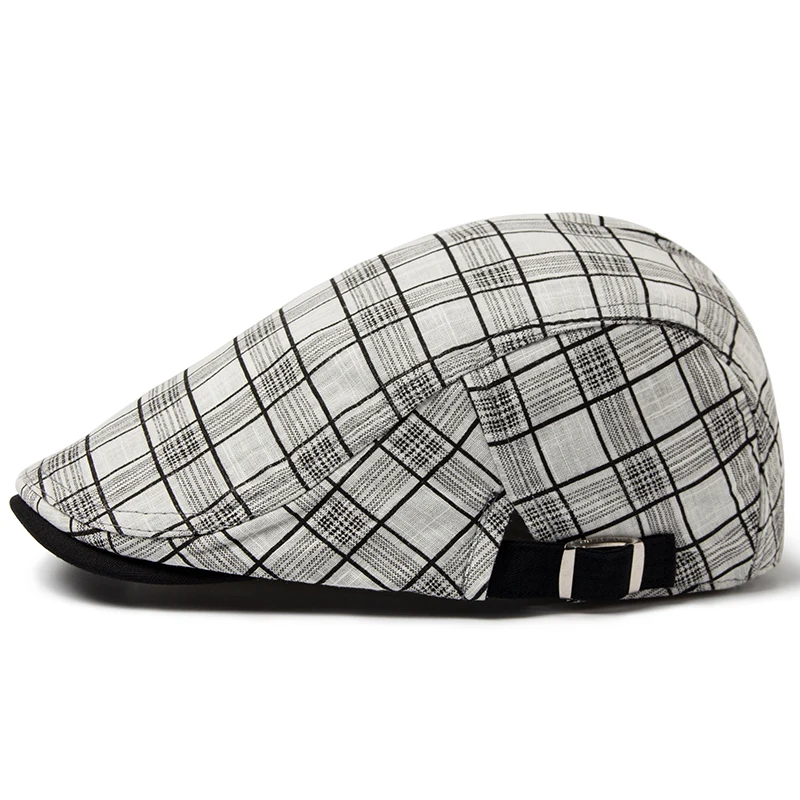Beret Hat Woolen Beret CNTANG Summer Thin Beret Fashion Men Vintage Plaid Cotton Linen Visor Flat Caps For Women Berets Boina Casual Female