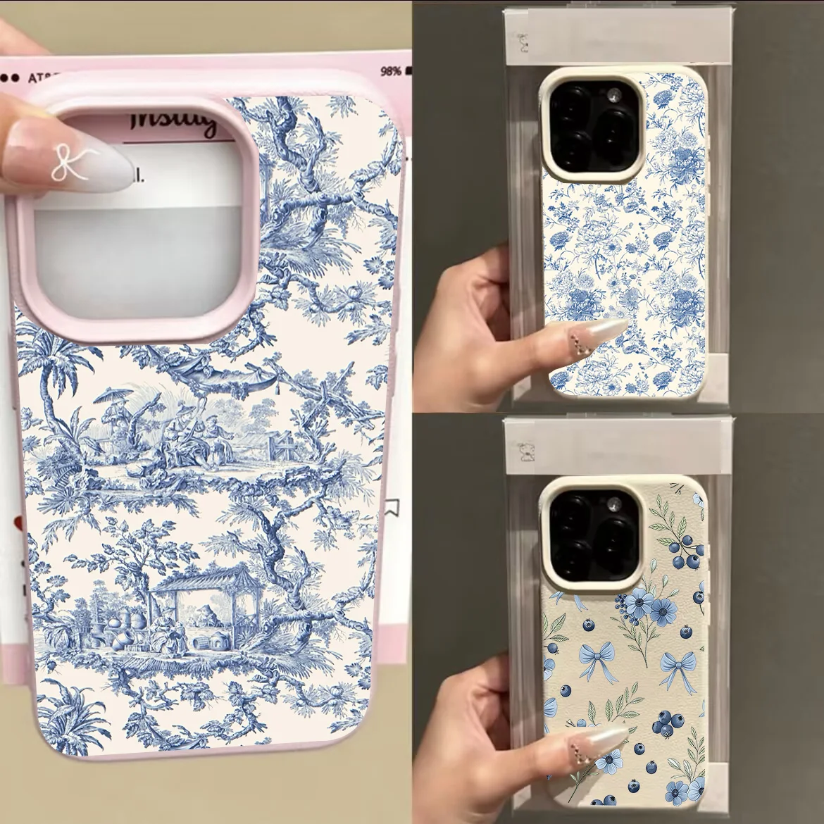 Vintage Floral Leather Silicone Phone Case