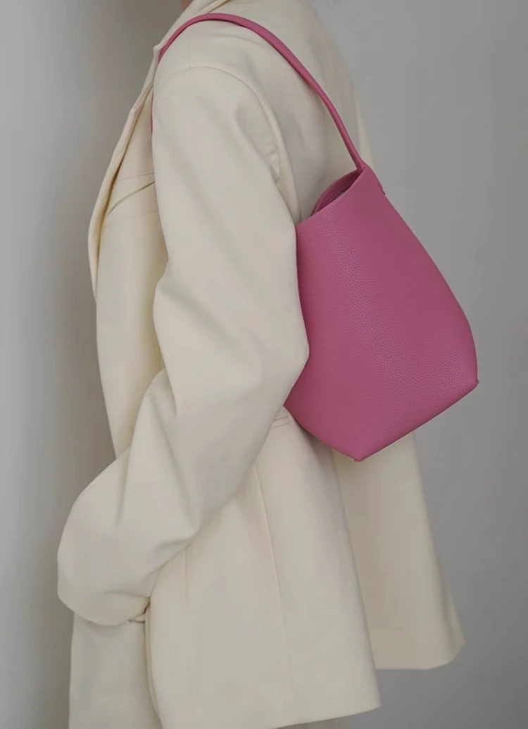 

Fashion Simple Genuine Leather Bucket Bag\Handbag Women Real Cowhide Soft Leather Large Tote Shoulder Bag Commuter Shopping Bag