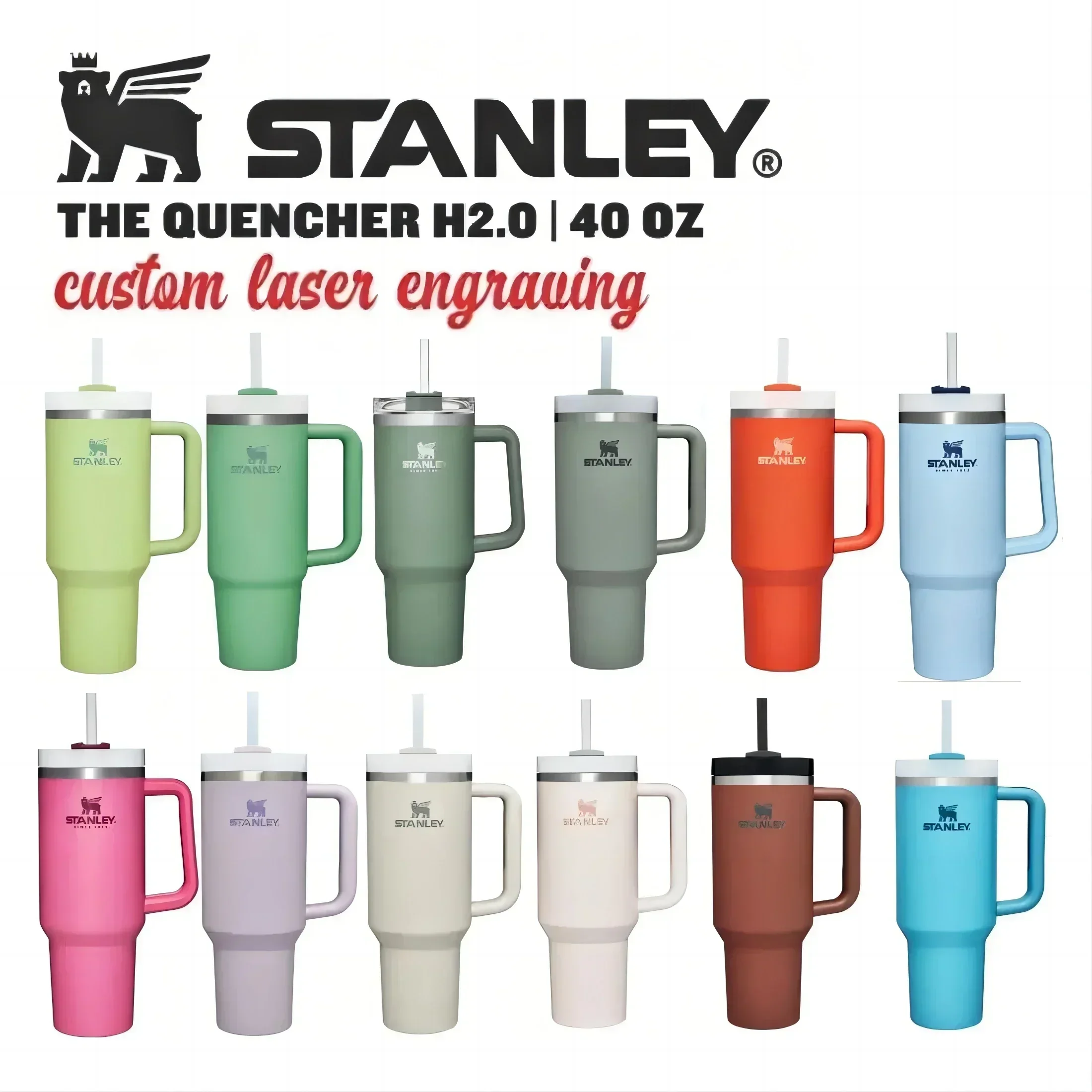 

Promotion Stanley 40oz/1.1L Quengher H2.0 Tumbler With Handle Stainless Steel Coffee Termos Cup Car Mugs vacuum cup