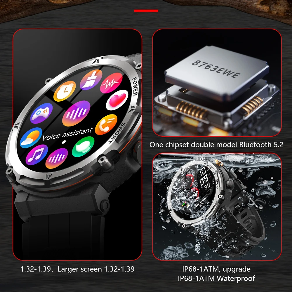 Outdoor Military Smartwatch Wireless Call Fitness Clock Sports 3ATM Waterproof Smart Watch for Men Women IOS Android Phones 2025
