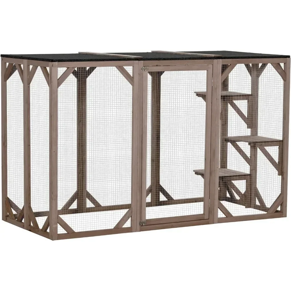OutdoorCatHouseCatioWoodenFeralShelterCatCagewithPlatforms