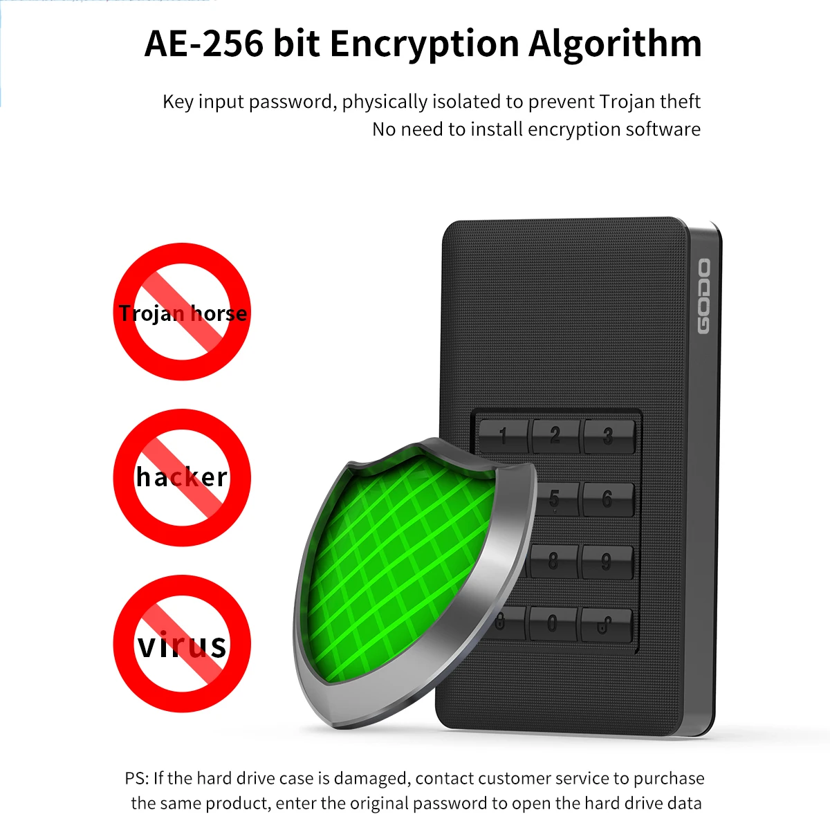HDD 박스 AES-256 군용 하드웨어, 새로운 칩 암호화 SATA II to USB3.0, 나사 없는 HDD 인클로저 SSD 케이스, 2.5 인치 하드 디스크용