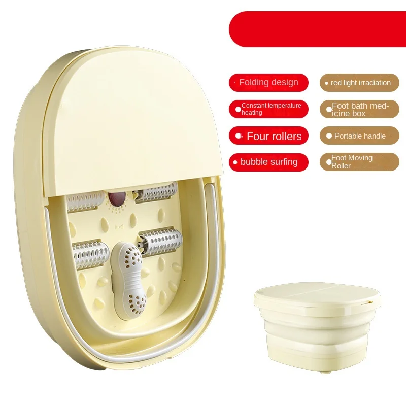 Portable Foot Spa Machine with Anti-Dry Burning Red Light Bubble Surf Therapy Foldable Foot Bath for Home Relaxation