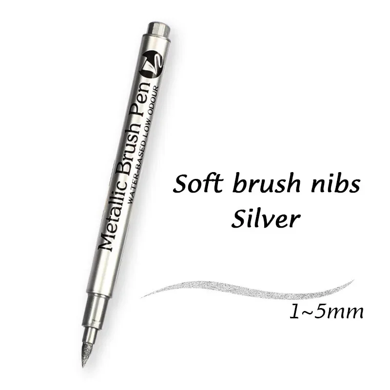 Permanent markers 1/2Pcs Brush Metallic Marker Pens Gold Silver Permanent Art Markers Crafts Scrapbooking Painting Stationery School Supplies