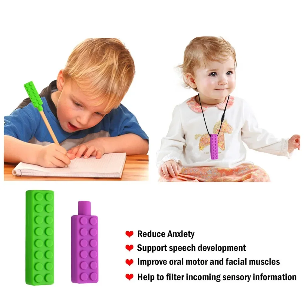 Baby Silicone Teething Toys Kids Chew Necklace Sensory Chewy Pendant Oral Motor Therapy Tools for Autism ADHD Children