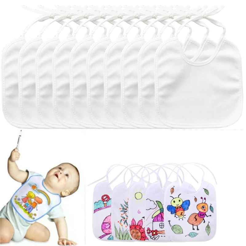 Baby Bibs 10pcs Soft Absorbent Painting DIY Blank Mouth Wipe Cloths Drool Bib Teething Babies Baby Bib Cotton Bib Set Cotton Bib