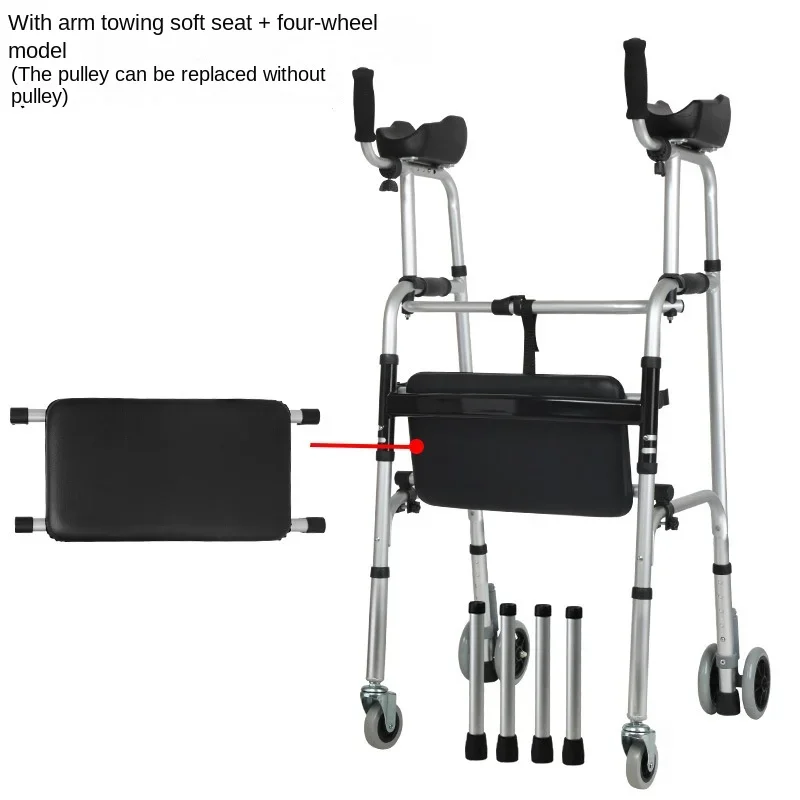 Elderly Walker Wheel Walking Inconvenience Hemiplegia Rehabilitation Four Legged Crutches Folding Body Elbow Support Holder