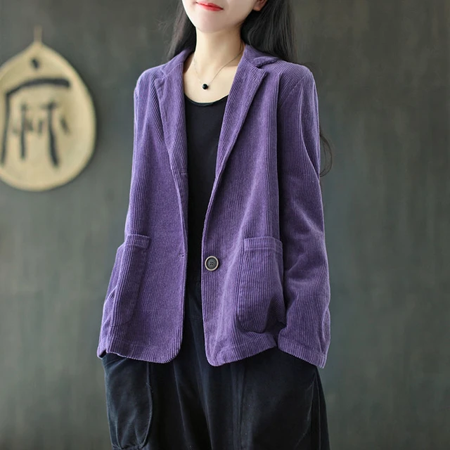 Vintage Fashion Suit Collar Solid Color Coats Women's Clothing