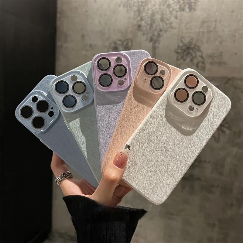 Luxurious Lychee Textured Leather Case with Crystal Glass Lens Protection