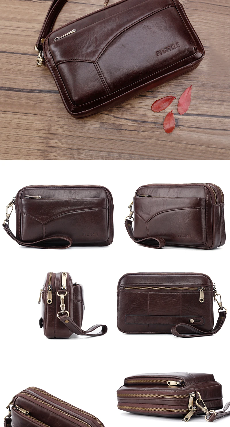 Shengjuanfeng Mens Wallet Multifunctional Zipper Handbag Long Leather Large Capacity Manual Card Package Color : Brown, Size : S