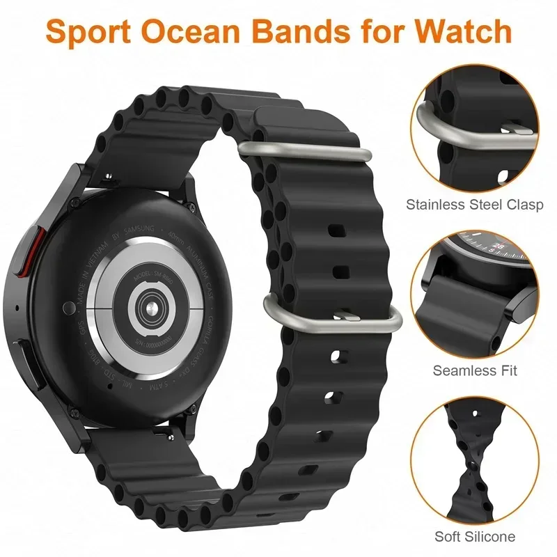 Enhanced Silicone Ocean Band Strap - 20mm/22mm Adjustable Sizes