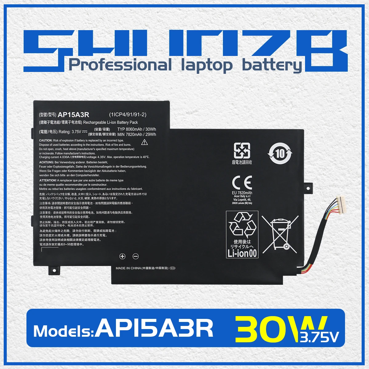 Аккумулятор SHUOZB AP15A8R AP15A3R для ноутбука Acer Aspire Switch 10E SW3-013P Series 1/CP4/91/91-2 3,75 в 30 Вт/ч 8060 мАч