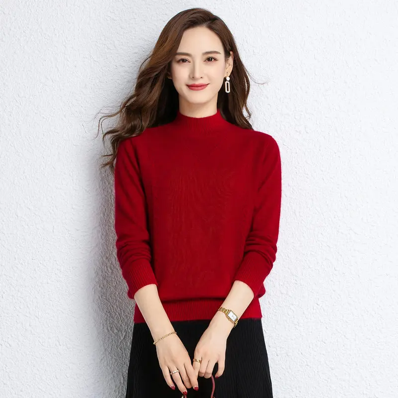 

Winter Autumn Women Cosy Sweaters Rabbit Wool Blended Knitted Pullover Tops Red Black Green Camel Beige Knitwear Basic Jersery