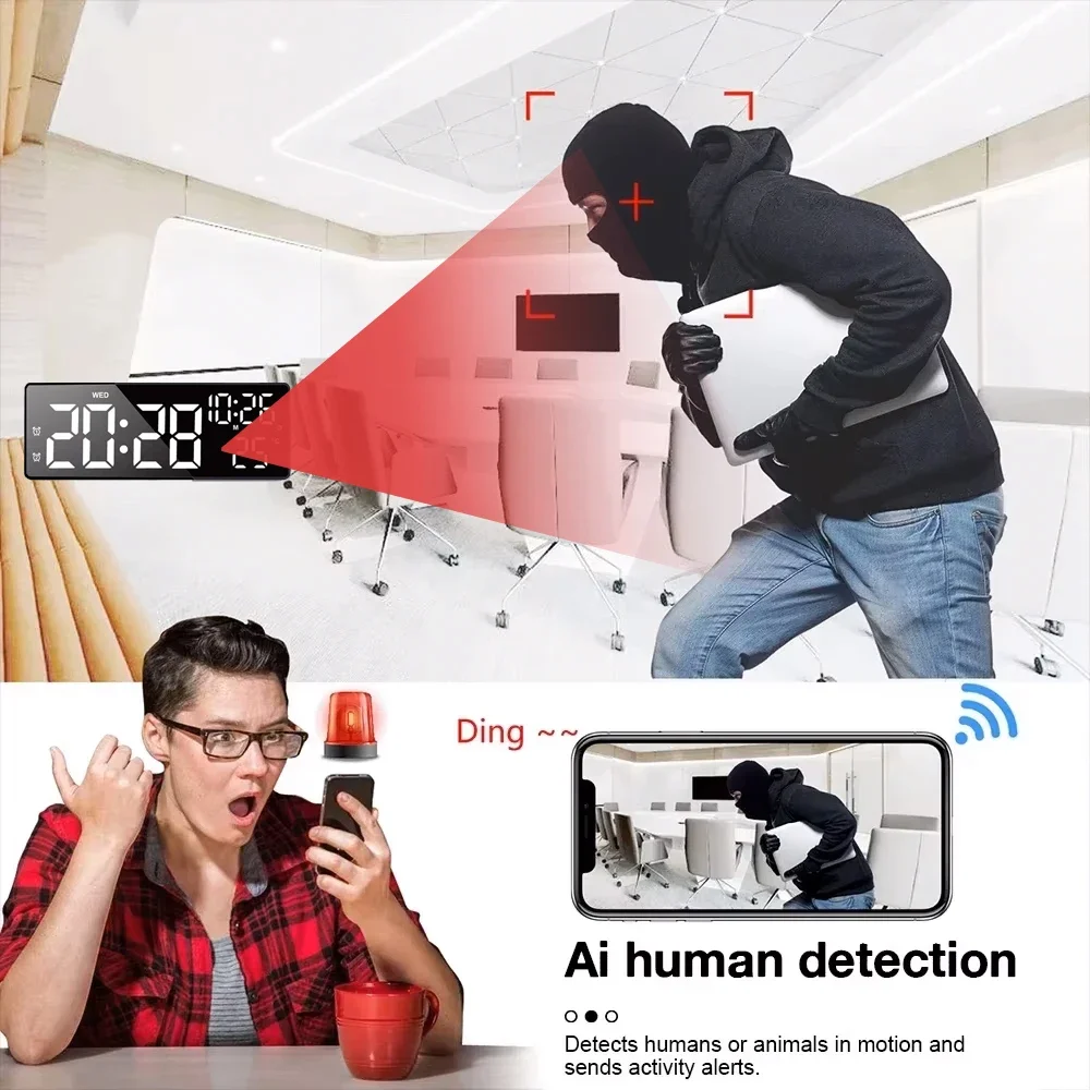 HD4K Mini Clock Camera, Remote Viewing, Motion Detection, Adjustable Digital Light, Alarm Function, Home Miniature Camera 5