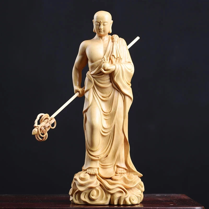 

Boxwood 20CM Ksitigarbha Sculpture Wood Buddha Statue Dizang Wang Bodhisattva Worship Home Decor