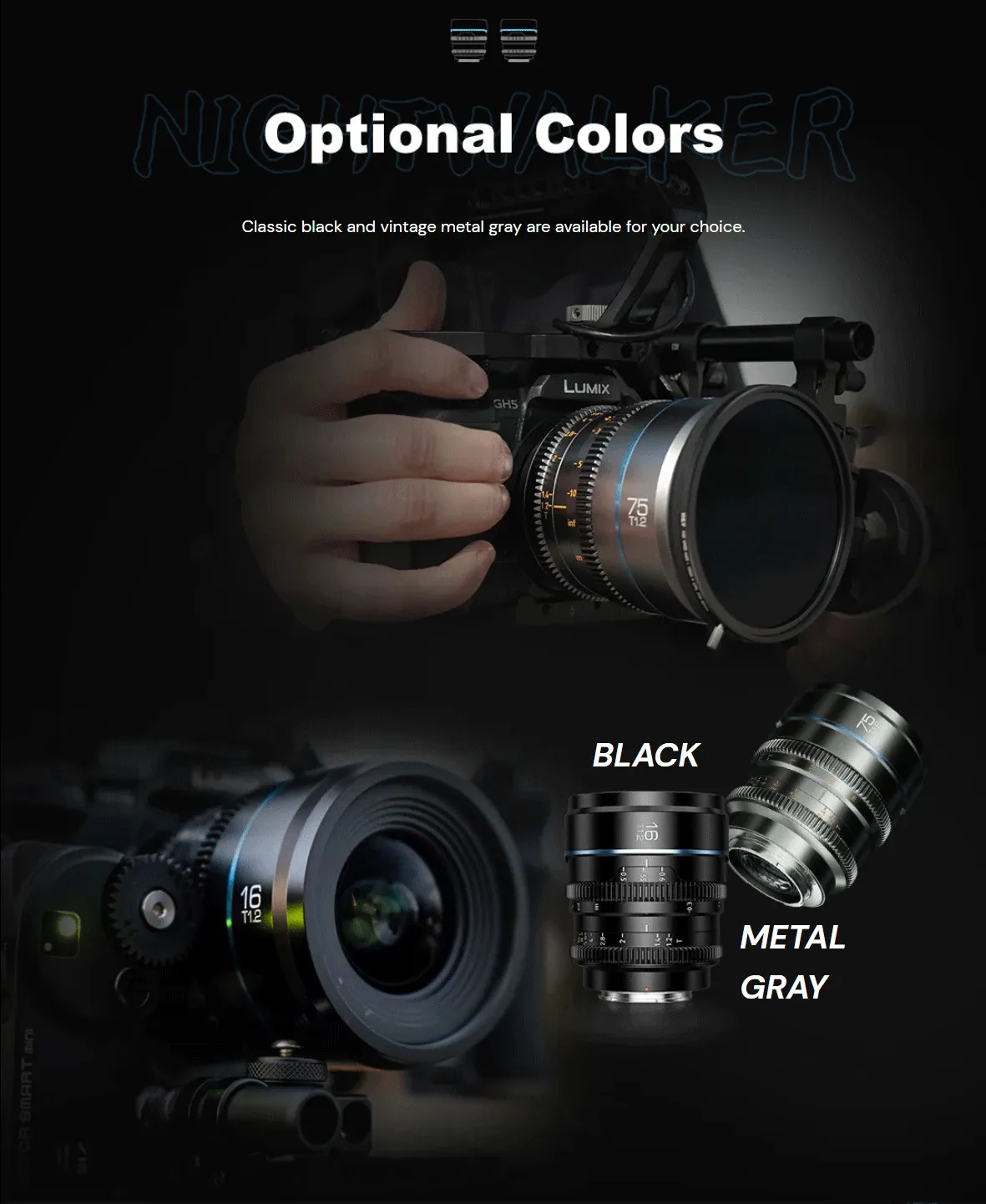 SIRUI NightWalker Series 16mm 24mm 35mm 55mm 75mm T1.2 Cine Lens for Sony E FX3