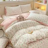 Plant Floral Duvet Cover 3 Piece Set, Cute Cartoon Cat Pattern Bedding Set, Women Kids Girls Bedroom Decorative Pink Quilt Cover 1