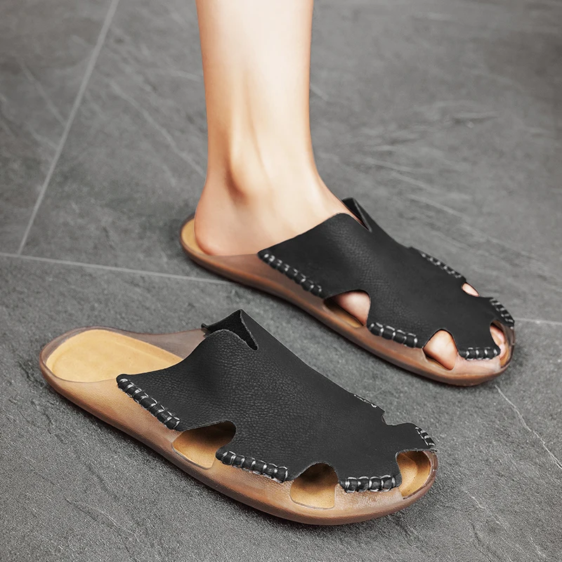 Outdoor Wear Half Drag Quick Dry Wading Aqua Shoe Durable Sole Slippers Flip-flops Slip on Flats Handmade Men's Sandals