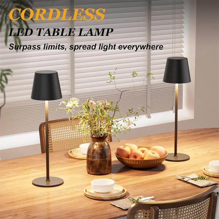 LED 무선 테이블 램프 충전식 높이 조절 가능 RGB/3색 디밍 휴대용 LED 방수 테이블 램프 (침실/바용)