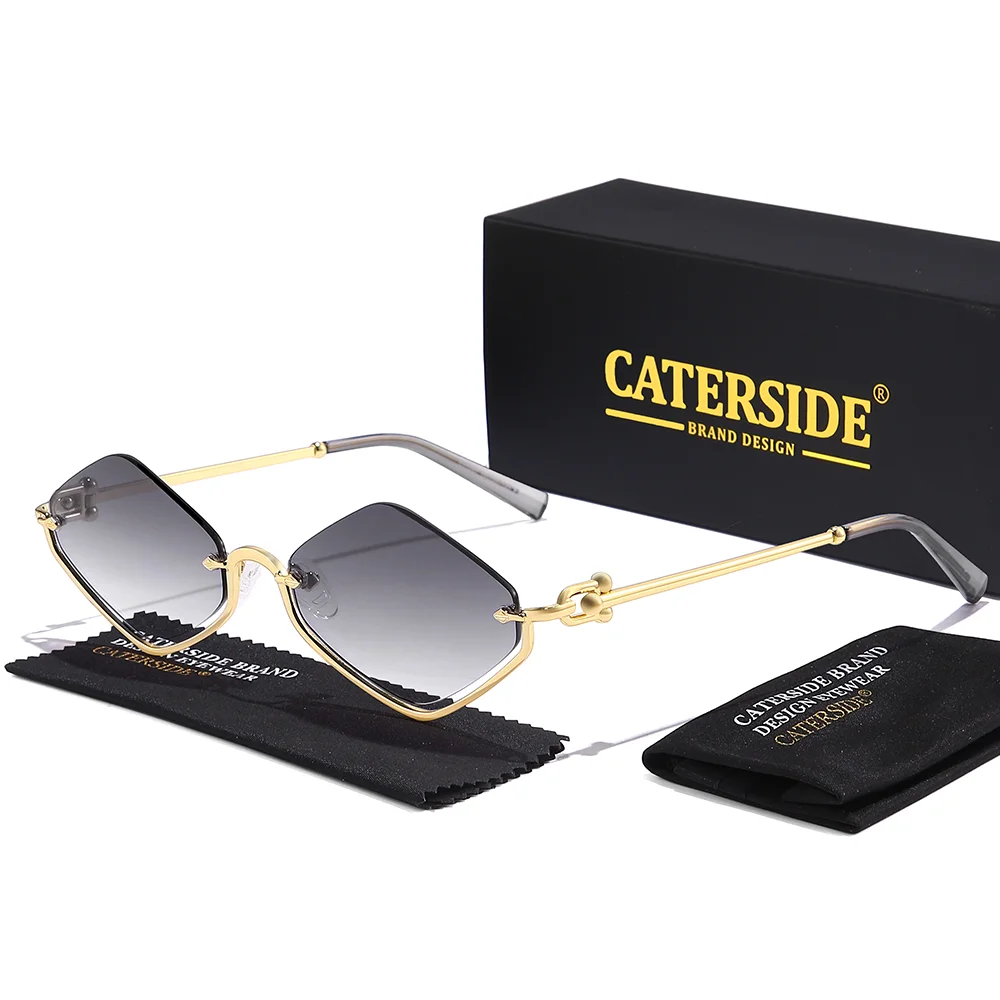 CATERSIDE Modische Metallische Unisex Prismatische Halbrahmen-Sonnenbrille UV400 Trendiges Personalisiertes Design Sonnenbrille Ideale Geschenke – Detail 8