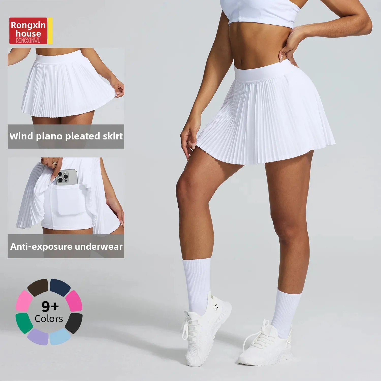Rongxin House Accordion Pleated Badminton Skirt Quick Dry Outdoor Sports Mini Skirt Butt Cover Slimming Effect Children's Sport