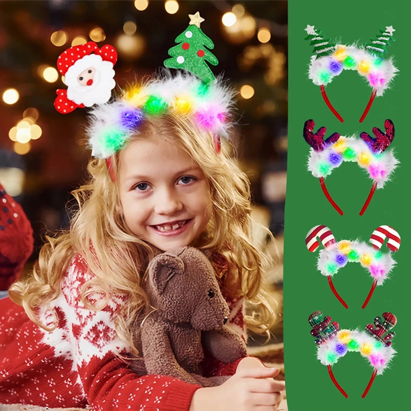 Christmas Headband Christmas Glowing Hair Hoop Led Glowing Deer Ear Hair Accessories Reindeer Band Decoration