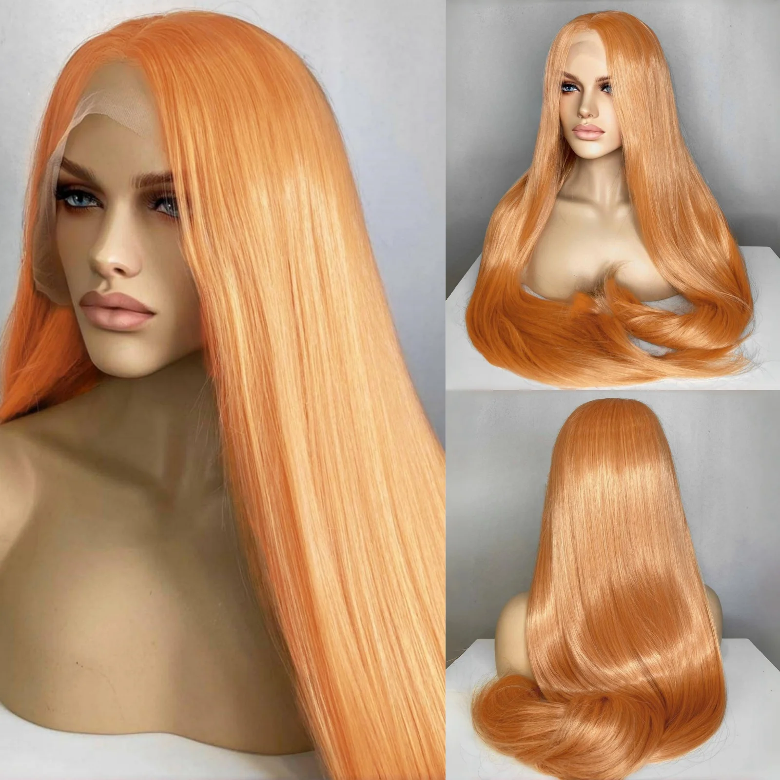 Long Silky Straight Synthetic Lace Front Wig Middle Part 13X4 Frontal Heat Resistant Fiber Colored Wigs for Women Cosplay Party