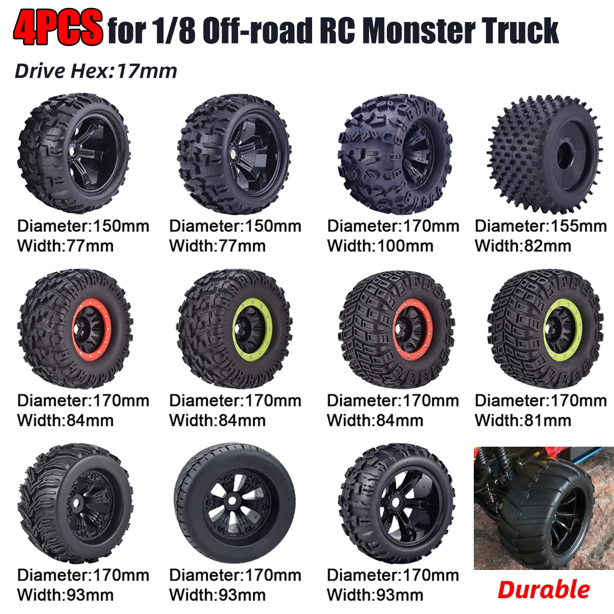 Autorisatie Buitensporig Vervullen 1 8 Rc Monster Truck Wheels Tires 17mm | Wheel Tyre Rc Car Hex 17mm - 2pcs  4pcs 170mm - Aliexpress