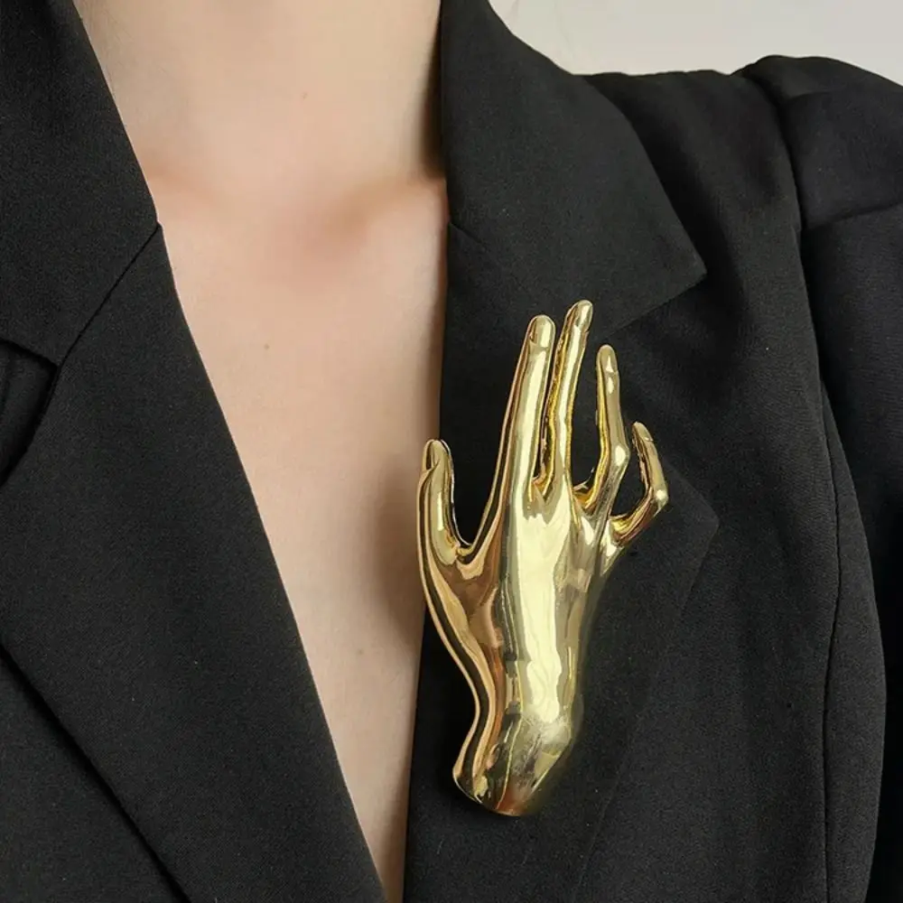 Metal Smooth Palm Brooch Hand-shaped Large Broochs Women Men Punk Unique Creative Suit Pins Party Jewelry Accessories Shawl Clip