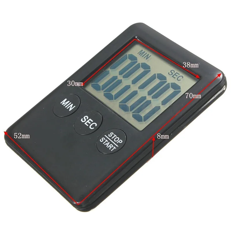 1pcs Super Thin LCD Digital Display Kitchen Timer Square Countdown Alarm Magnet Clock Sleep Stopwatch Clock Timer Kitchen Tool 4