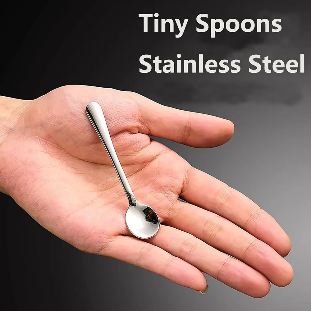 8pcs Stainless Steel Seasoning Spoon Small Round Spoon Mixing Polished Home Kitchen Tableware 7.5x1.6cm ﻿