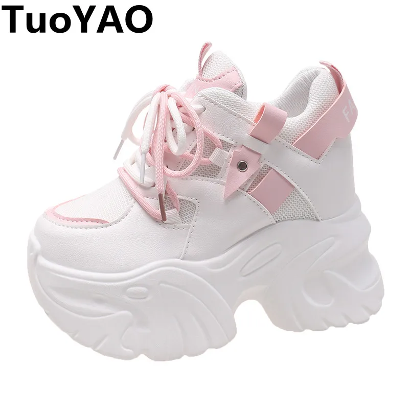 

Women High Platform Sneaker 2023 New Autumn Breathable Chunky Dad Casual Shoes 10.5CM Thick Sole Trainers Leather Sneakers Woman