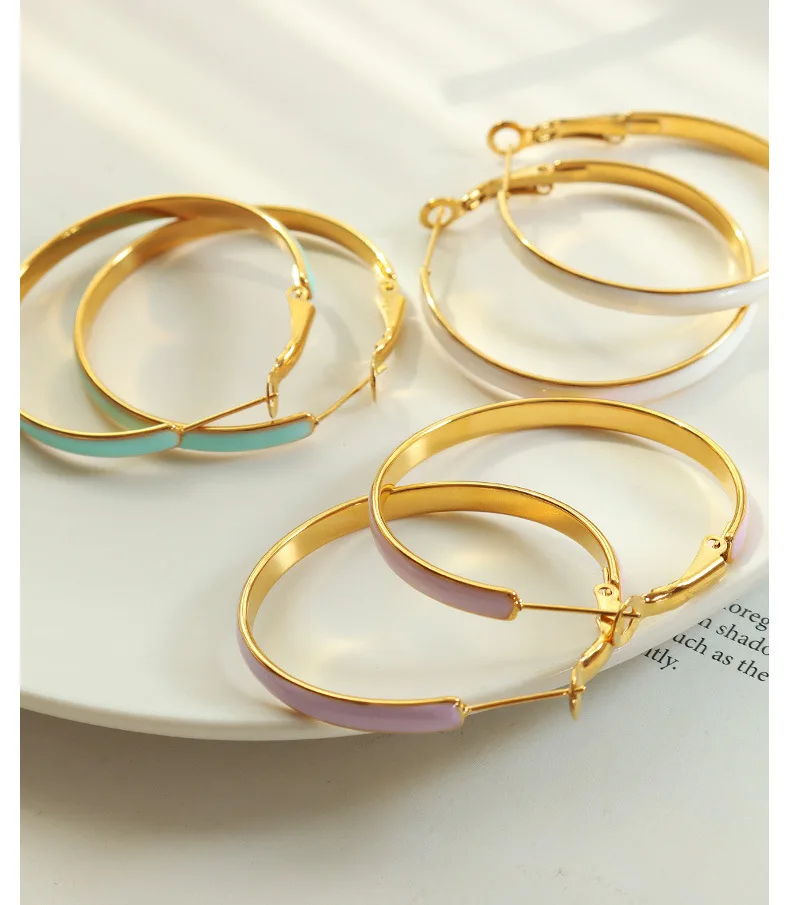Reine Süße Drei-Farbe Tropft Kreis Große Ohrringe Nette Persönlichkeit Koreanische Ins Stil Elegante Ohrringe Schmuck Mädchen Geschenk – Detail 9