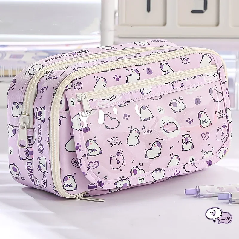 Cute Capybara Pencil Case for Student Cartoon Anime Cat Paw Creative Pencil Bag High Capacity Stationery Storage Bag pencil cases pen storage bag