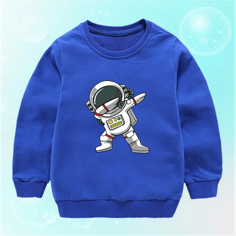 Boys Girls Fashion Versatile Cartoon Funny Astronaut Print O-Neck Sweatshirts Children's Spring & Autumn Casual Pullover kids sweater kids hoodie sweatshirts