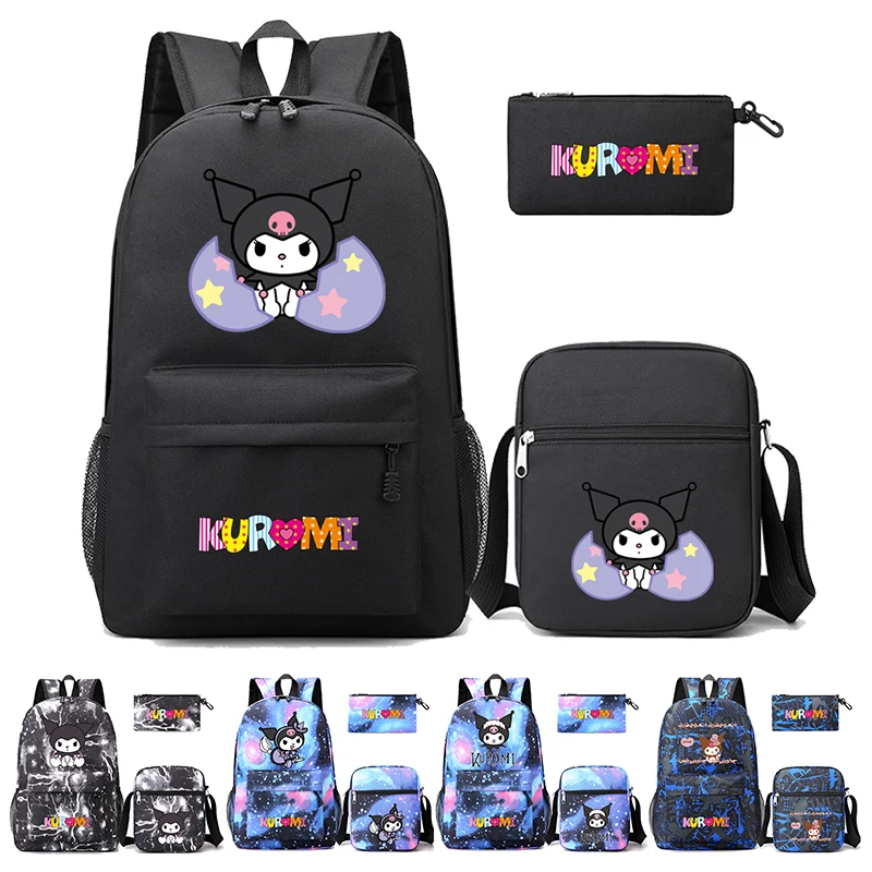 

3pcs/set Anime Sanrio Cinnamoroll Backpack Sharingan Teenagers large Capacity Cartoon Student Schoolbag Girl Back To School bag