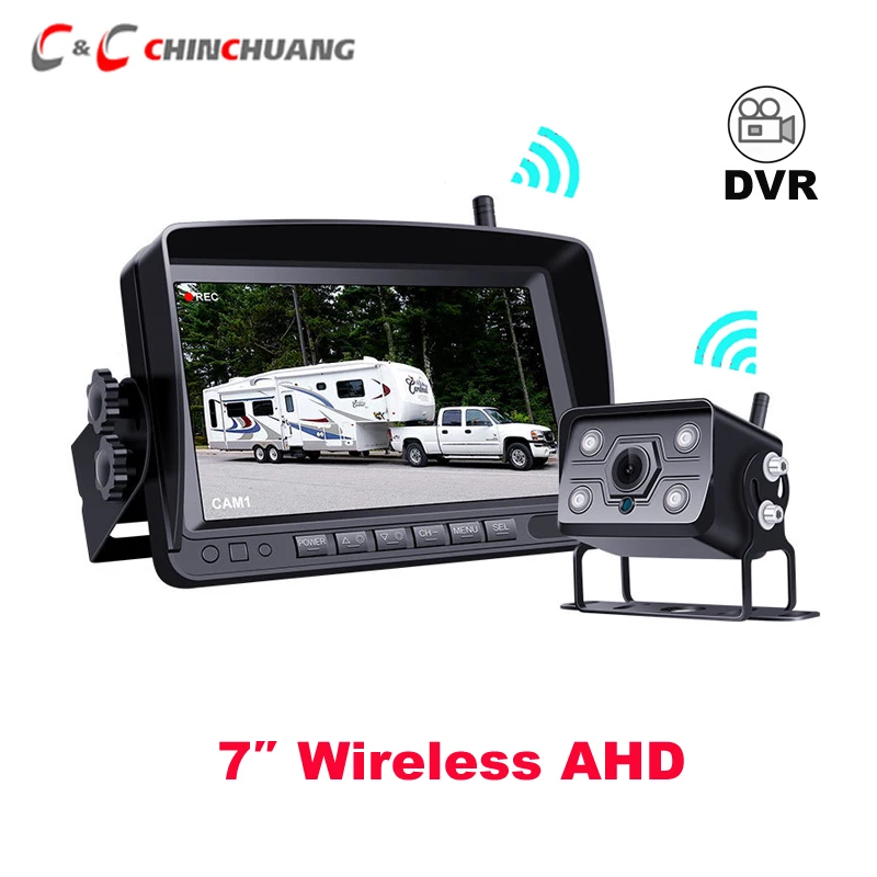 

Wireless 7 inch AHD DVR Monitor IPS Screen Recorder 720P High Definition Night Vision Car Backup Reverse Camera for Bus RV Truck