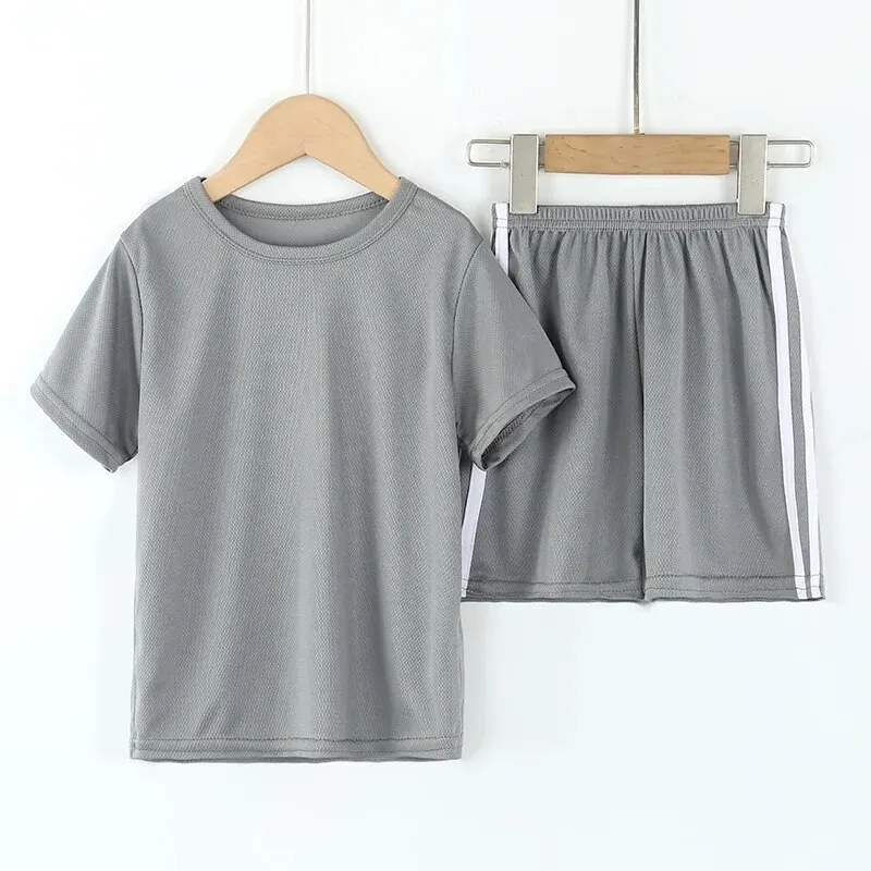 2-piece Summer Children's Solid Color Quick Drying Sports Casual Vest Set For Boys And Girls Loose And Comfortable T-shirt Short