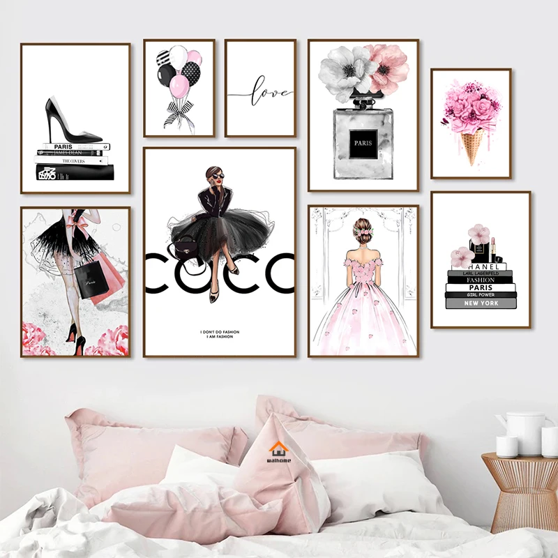 Where was that, Art, Luxury Home Decor Coco Chanel 5 Perfume Stilettos  Lipstick Wall Art Choose 3