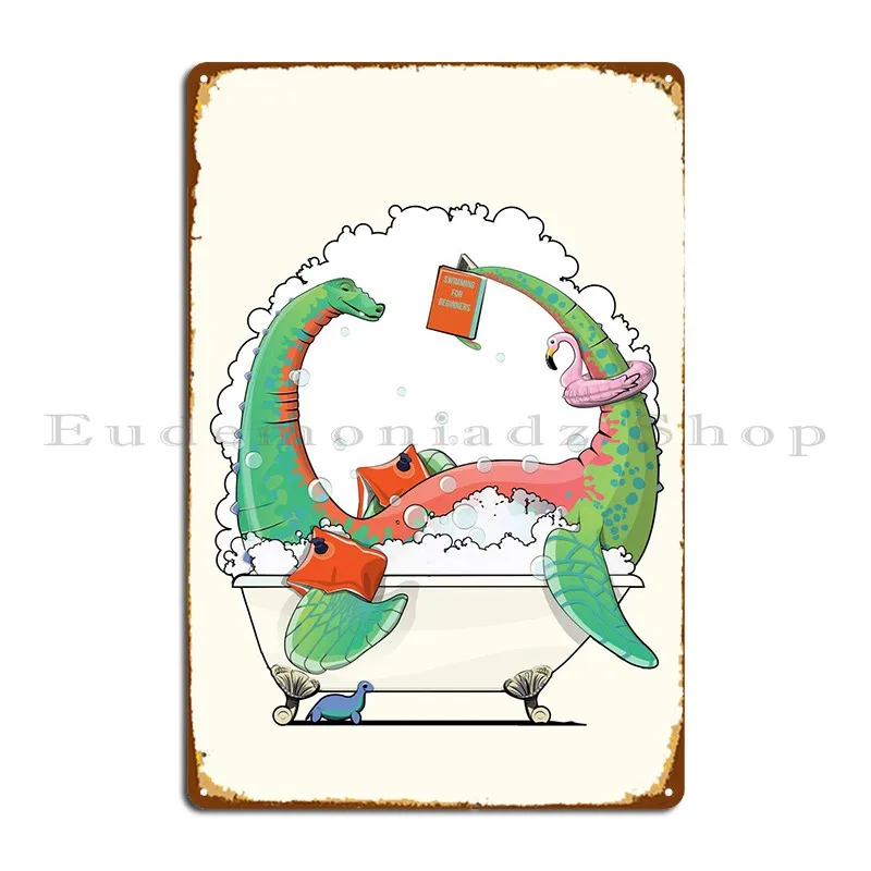 

Dinosaur In The Bath Metal Plaque Design Vintage Wall Decor Club Wall Cave Tin Sign Poster