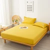 Yellow Fitted Sheet 3pcs Protective Mattress Cover Non-Slip Bedspreads Solid Bed Fitted Sheets with 2 Pillowcases Bedroom Decor 3
