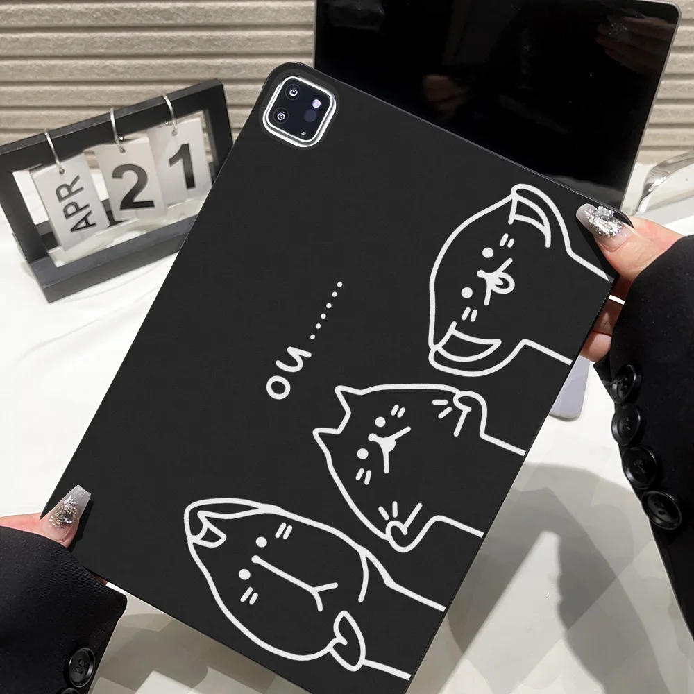 Matte Black Tablet Case with Playful Peeking Cats Design