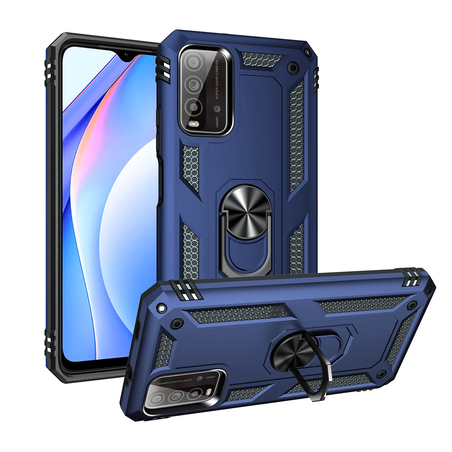 for Redmi 9T Armor Shockproof Case for Xiaomi Redmi 9T Military Protective Magnet Holder Ring Case Cover for 9 T 2