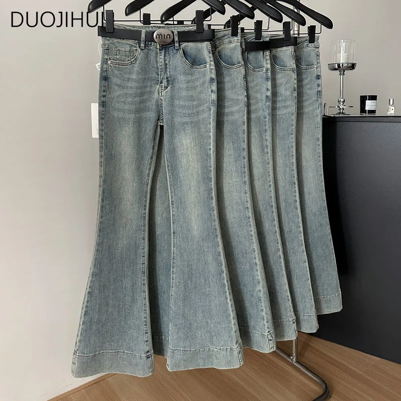 

DUOJIHUI Spring Chic Elastic High Waist Slim Women Jeans Korean New Fashion Washed Vintage Distressed Casual Flare Female Jeans