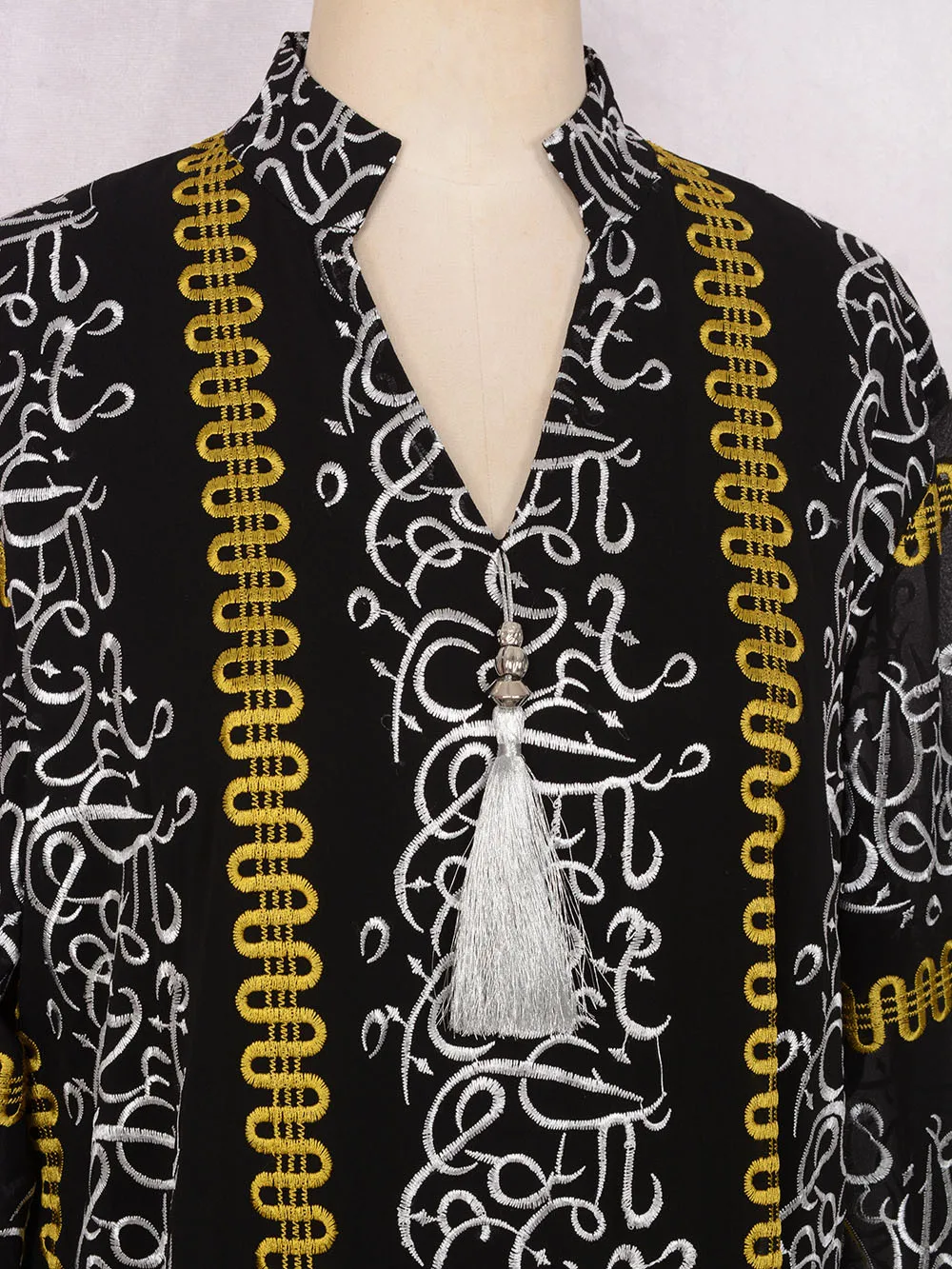 Ramadan Muslimischen frauen Lose Stickerei Abaya Mesh Maxi Kleider Elegante Casual Kaftan Quaste Anhänger Dubai Abaya Vestidos – Detail 8