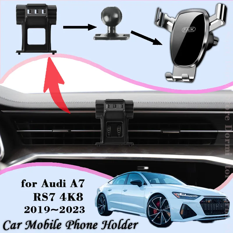 

Car Mobile Phone Holder For Audi A7 RS7 4K8 2019~2023 2022 360 Degree Rotating GPS Special Navigation Mount Support Accessories