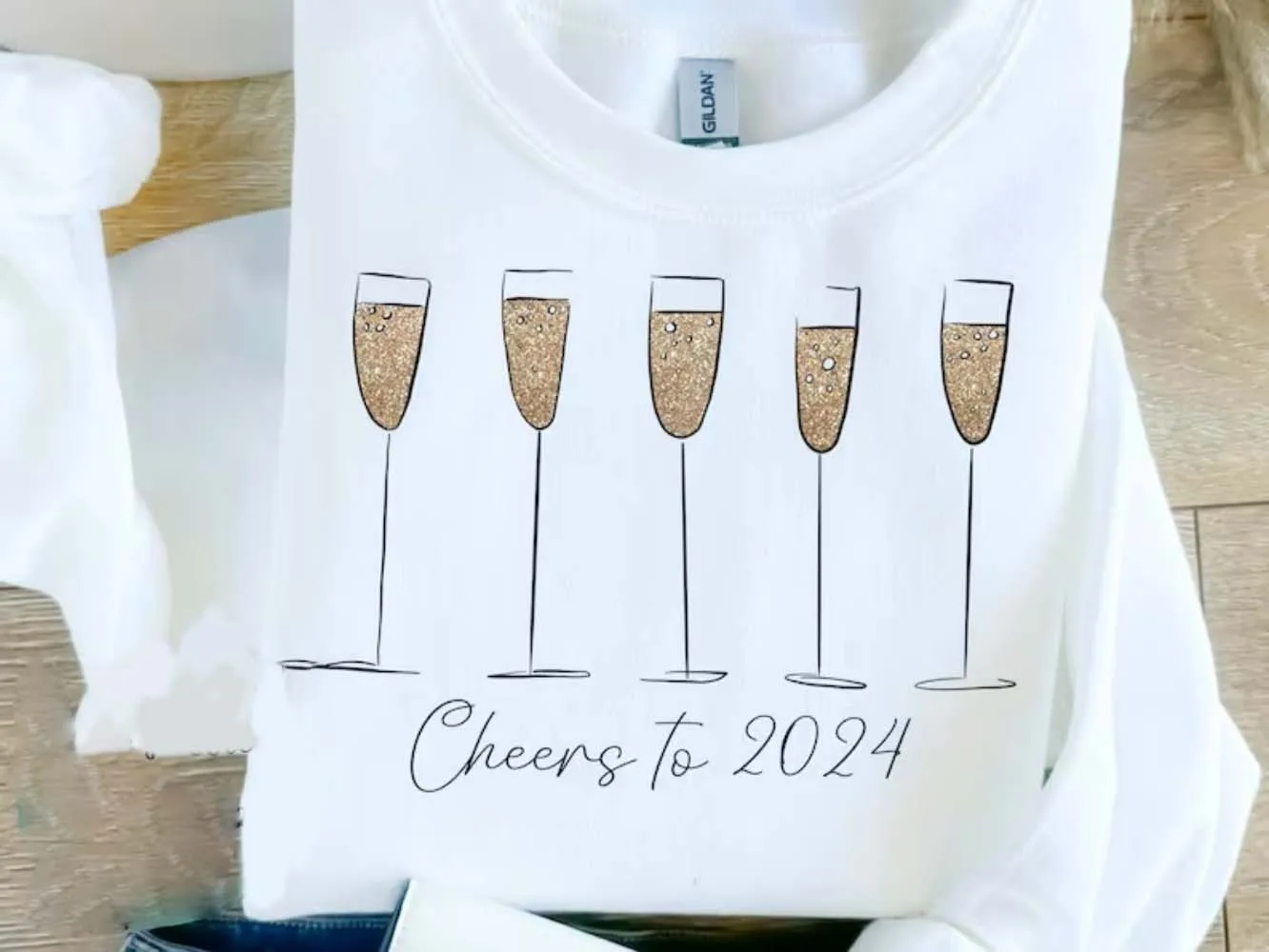 New years Cheers to 2024 Shirt 2024 Sublimation Happy New years Sweatshirt Glitter New years Party Holiday Tee Winter Women Top